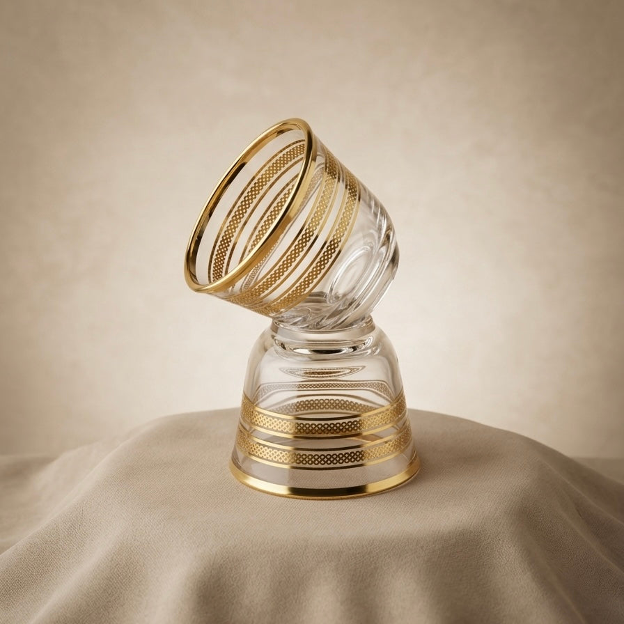 Cawa Glass Cup Set Gold Line – 6-Piece Coffee Cups - Mawaeen