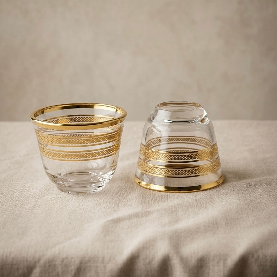 Cawa Glass Cup Set Gold Line – 6-Piece Coffee Cups - Mawaeen