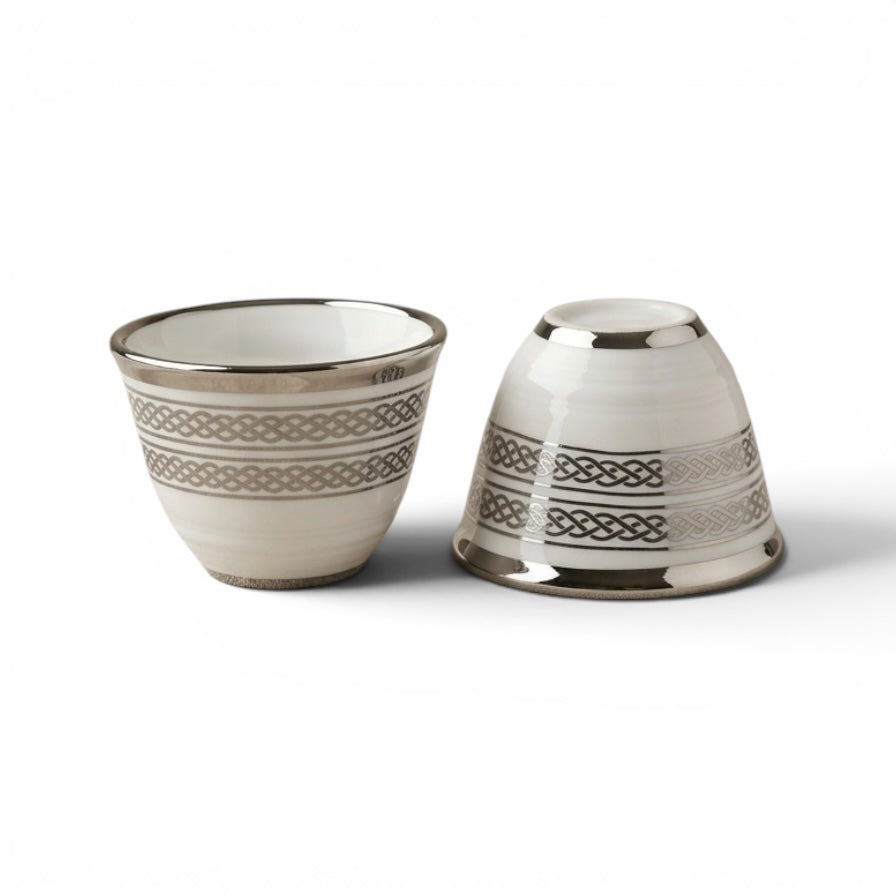 Cawa Cup Set Silver Line – 12-Piece Porcelain Coffee Cups - (120 CC)