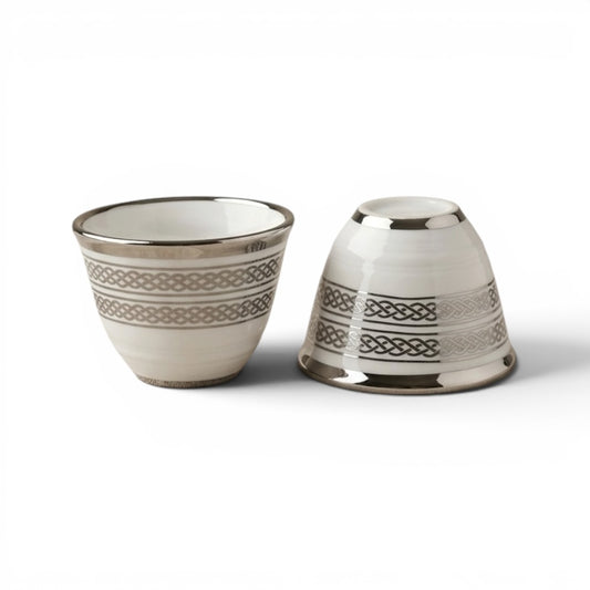 Cawa Cup Set Silver Line – 12-Piece Porcelain Coffee Cups - (120 CC) - Mawaeen