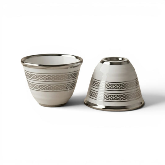Cawa Cup Set Silver Line – 12-Piece Porcelain Coffee Cups - (80 CC) - Mawaeen