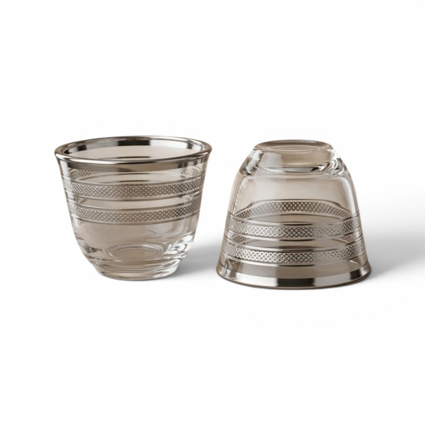 Cawa Glass Cup Set Silver Line – 6-Piece Coffee Cups - Mawaeen