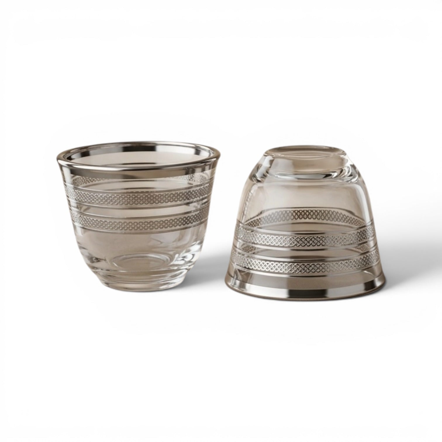 Cawa Glass Cup Set Silver Line – 6-Piece Coffee Cups - Mawaeen