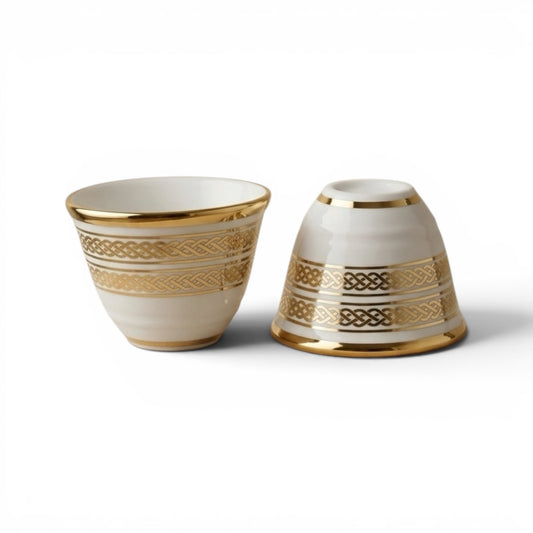 Cawa Cup Set Gold Line – 12-Piece Porcelain Coffee Cups - (120 CC) - Mawaeen