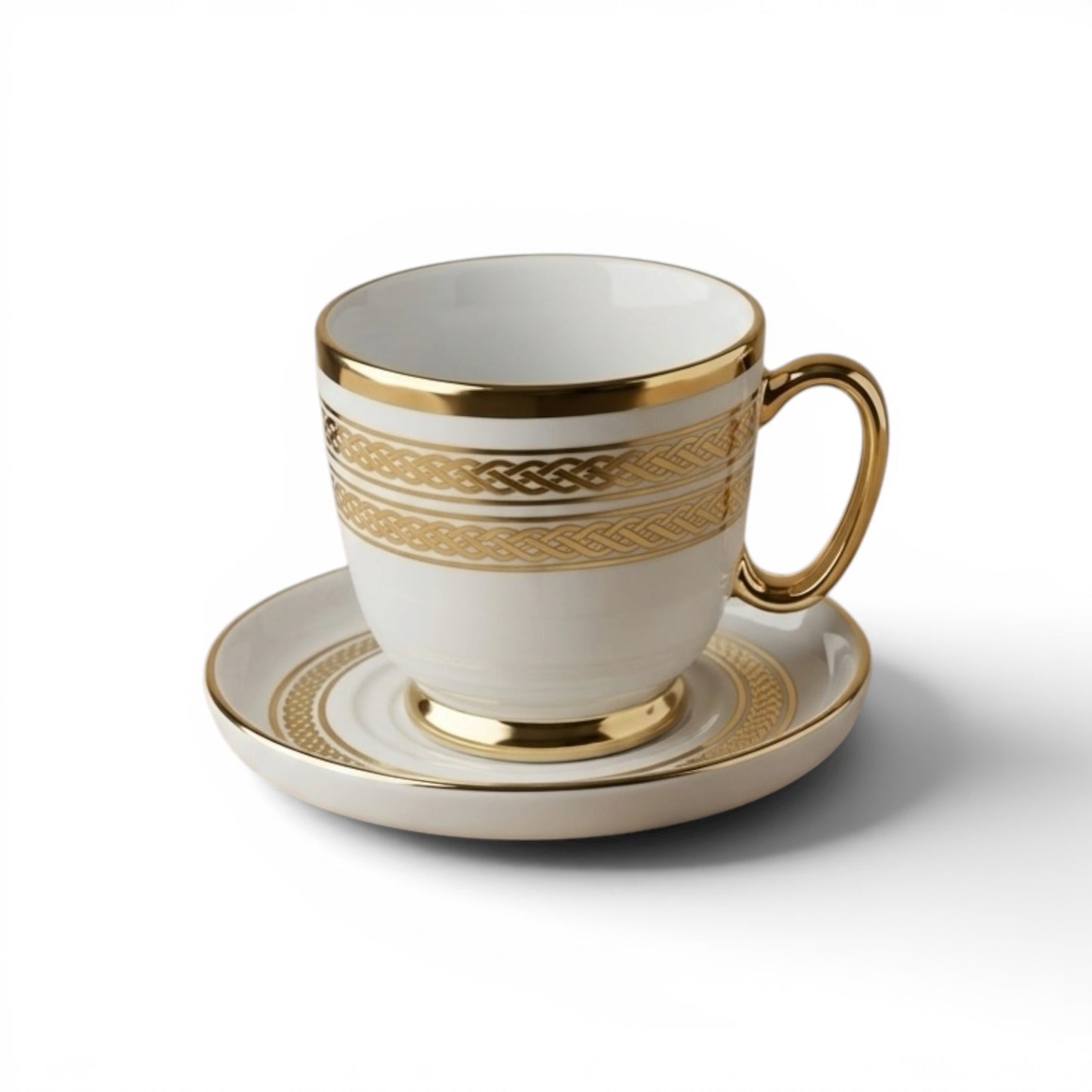 6-Piece Porcelain Coffee Cups with Saucers – Gold Pattern Design Set - Mawaeen
