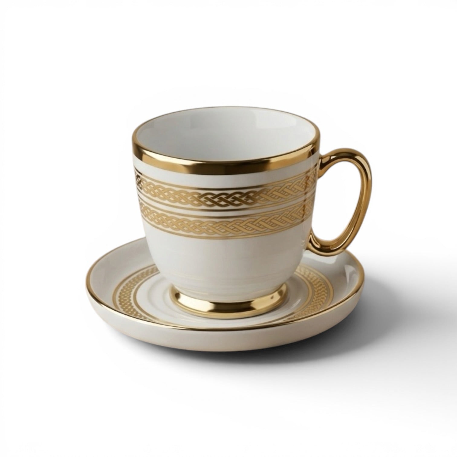6-Piece Porcelain Coffee Cups with Saucers – Gold Pattern Design Set - Mawaeen