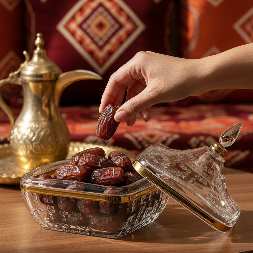 Square Acrylic Date Bowl with Lid G/Line – Modern Diamond-Cut Design (M)