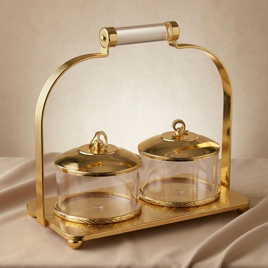 Candy Bowl Stand D/2 Gold – Stainless Steel with Glass Bowls - Mawaeen