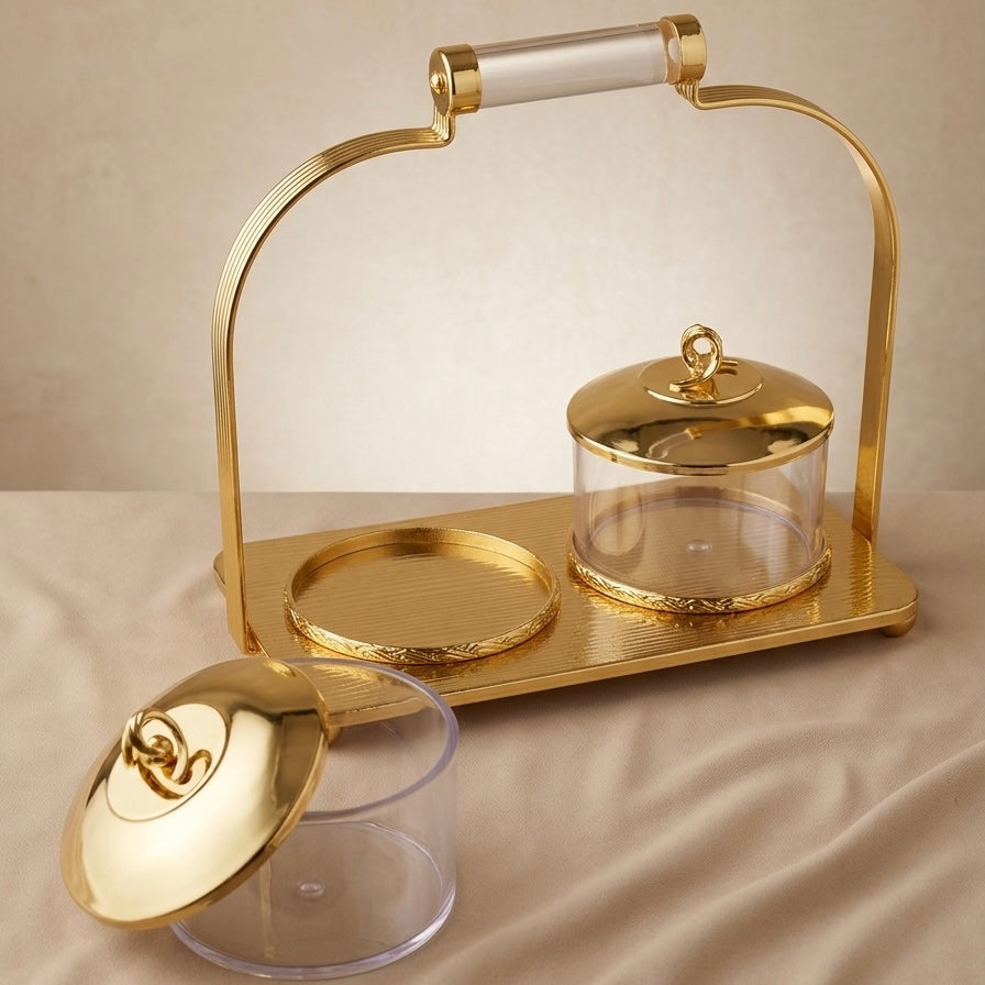 Candy Bowl Stand D/2 Gold – Stainless Steel with Glass Bowls - Mawaeen