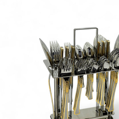 Elegant 38-Piece Cutlery Set with Gold Accents