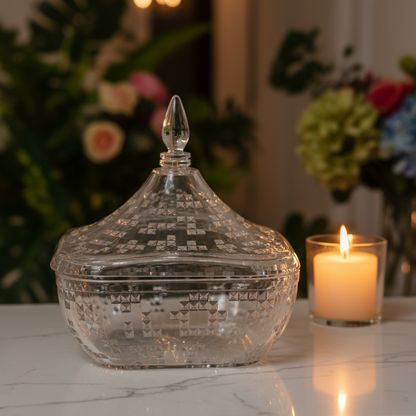 Square Acrylic Date Bowl with Lid – Modern Diamond-Cut Design (L)