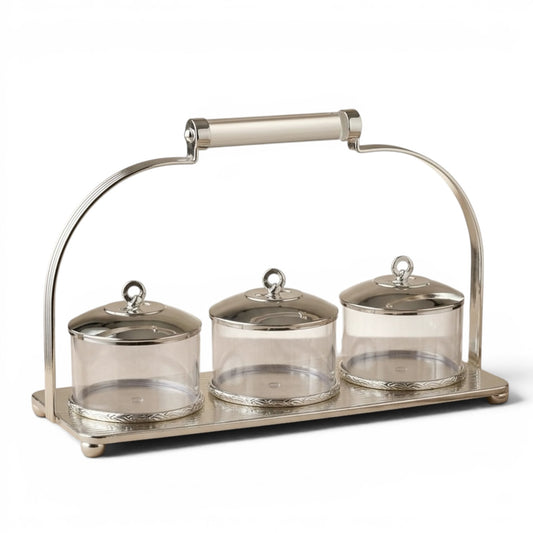 Candy Bowl Set D/3 Silver – Stainless Steel Stand with Glass Bowls - Mawaeen