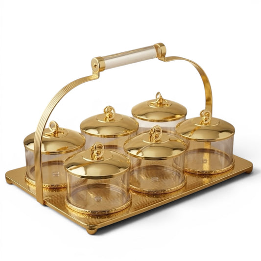 Candy Bowl Stand D/6 Gold – Stainless Steel with Glass Bowls - Mawaeen