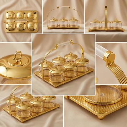 Candy Bowl Stand D/6 Gold – Stainless Steel with Glass Bowls - Mawaeen