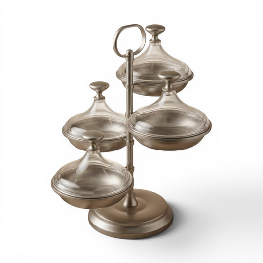 Candy Bowl Stand D/4 Matte Silver – Metal Stand with Acrylic Lids - Mawaeen