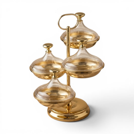 Candy Bowl Stand D/4 Gold – Metal Stand with Acrylic Lids - Mawaeen