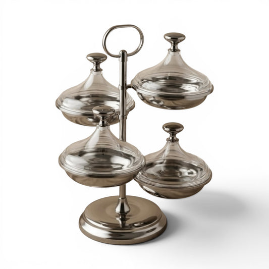 Candy Bowl Stand D/4 Chrome – Metal Stand with Acrylic Lids - Mawaeen