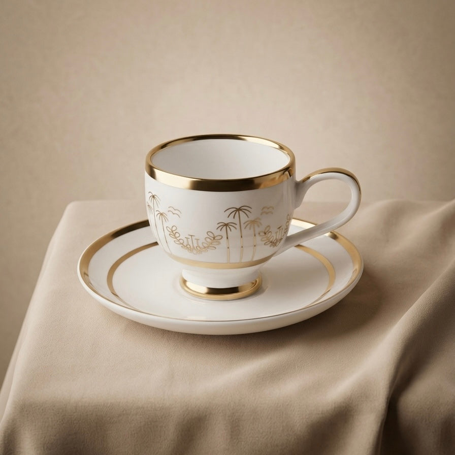 Emirati Heritage Porcelain Tea Cup Set – 6 Tea Cups with 6 Matching Saucers - Mawaeen