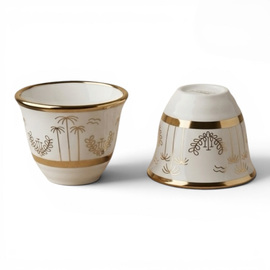 Emirati Heritage Arabic Coffee Cup Set – 12 Porcelain Cups Gold Edition