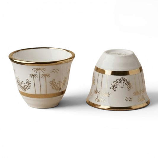 Emirati Heritage Arabic Coffee Cup Set – 12 Porcelain Cups Gold Edition - Mawaeen