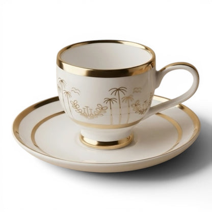 Emirati Heritage Porcelain Tea Cup Set – 6 Tea Cups with 6 Matching Saucers - Mawaeen