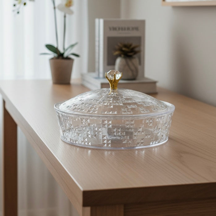 Luxury Round Acrylic Candy Box with Lid – Elegant Crystal Design (S)