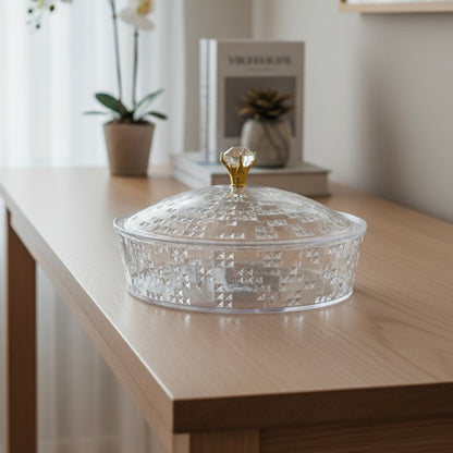 Luxury Round Acrylic Candy Box with Lid – Elegant Crystal Design (S)