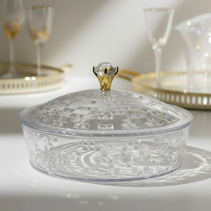 Luxury Round Acrylic Candy Box with Lid – Elegant Crystal Design (S)