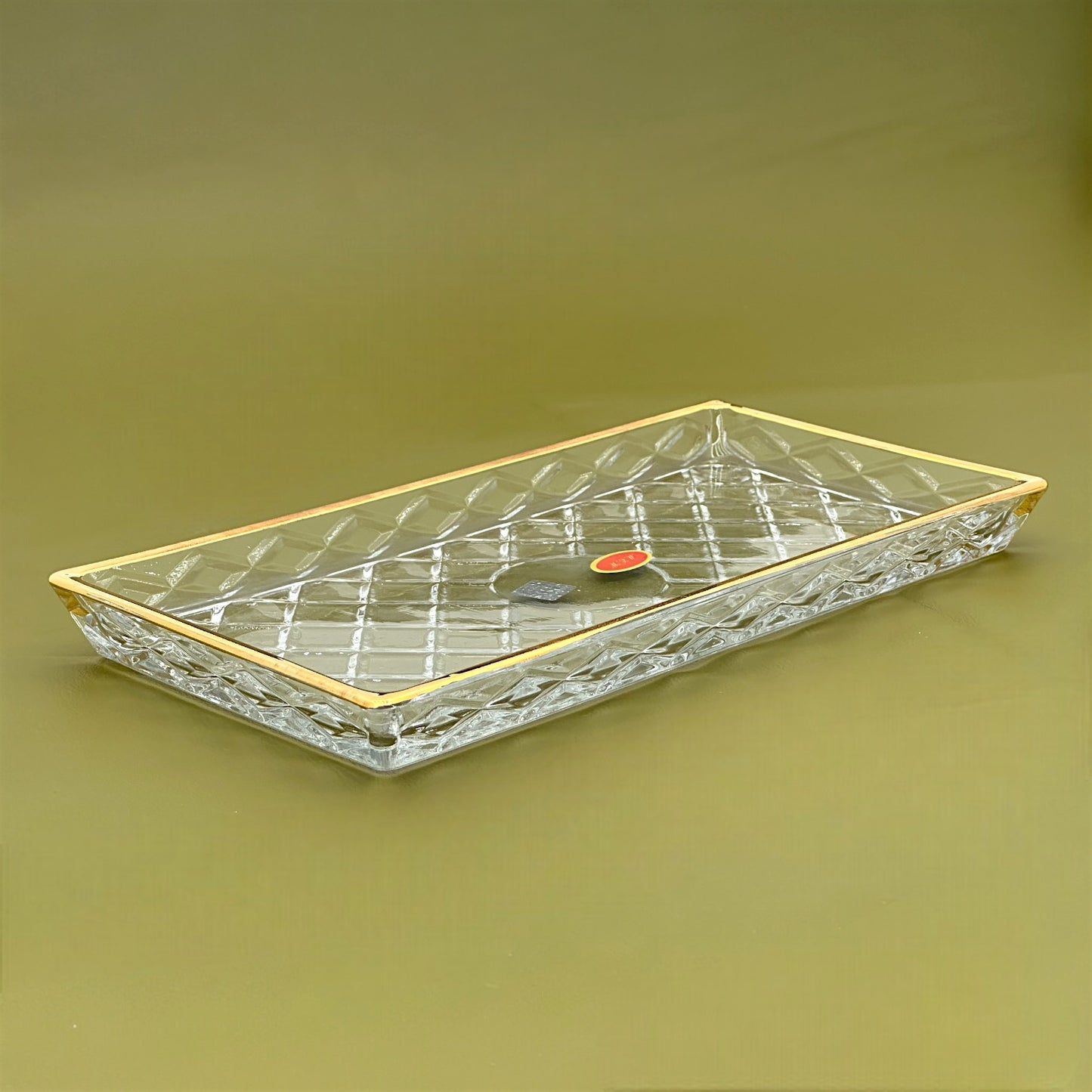 Elegant Glass Serving Tray with Gold Trim