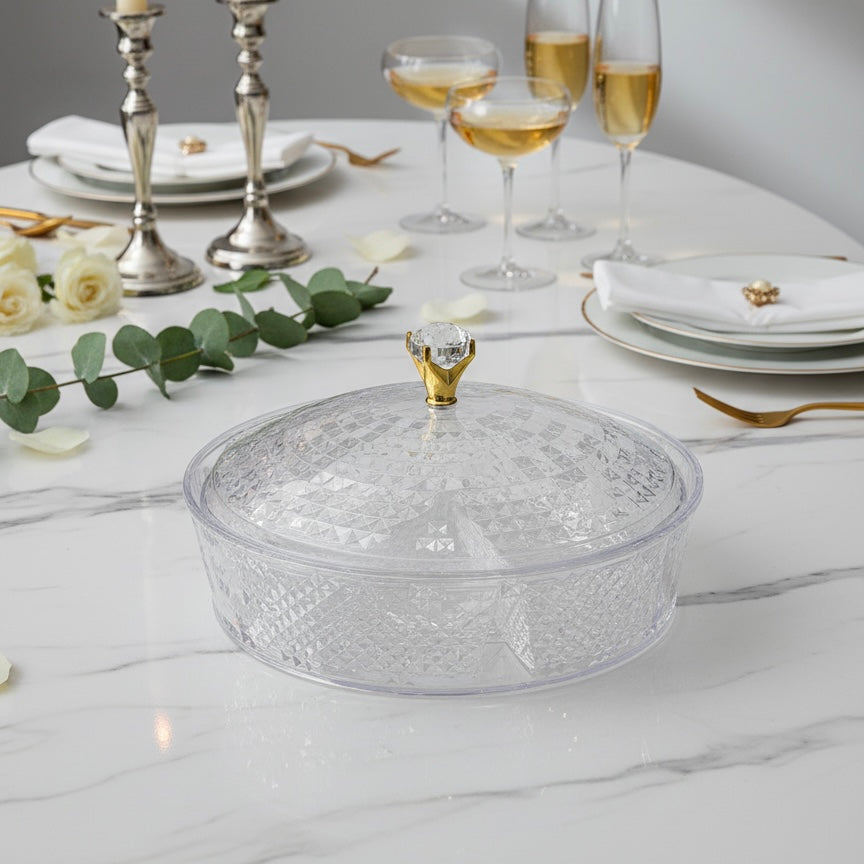 Luxury Round Acrylic Candy Box D/4 with Lid – Elegant Crystal Design (L)