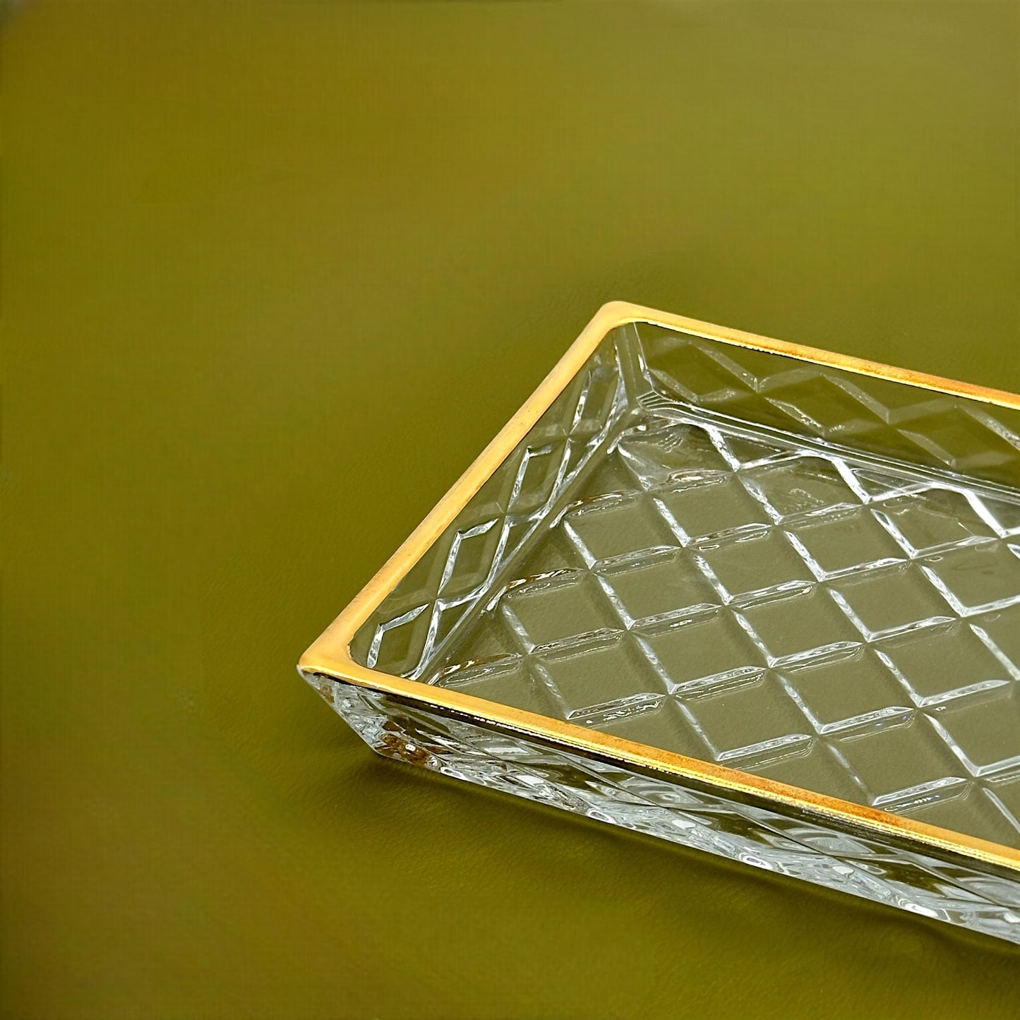 Elegant Glass Serving Tray with Gold Trim