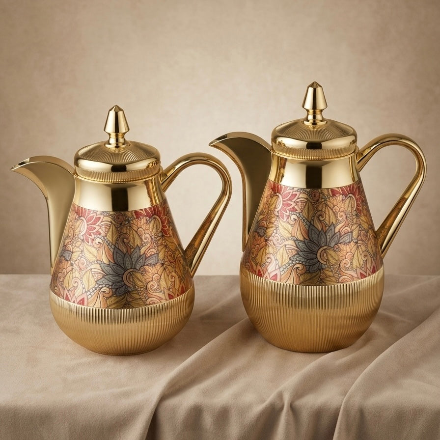 Arabic Dallah Set 0.35L + 0.5L – Gold Finish | Najib