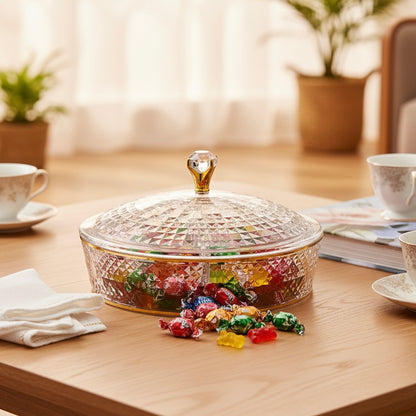 Luxury Round Acrylic Candy Box D/4 with Lid – Elegant Crystal Design G/Line (L)