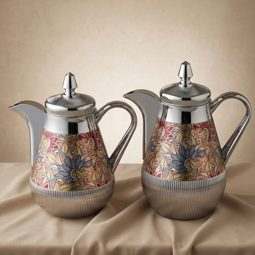 Arabic Dallah Set 0.35L + 0.5L – Silver Finish | Najib