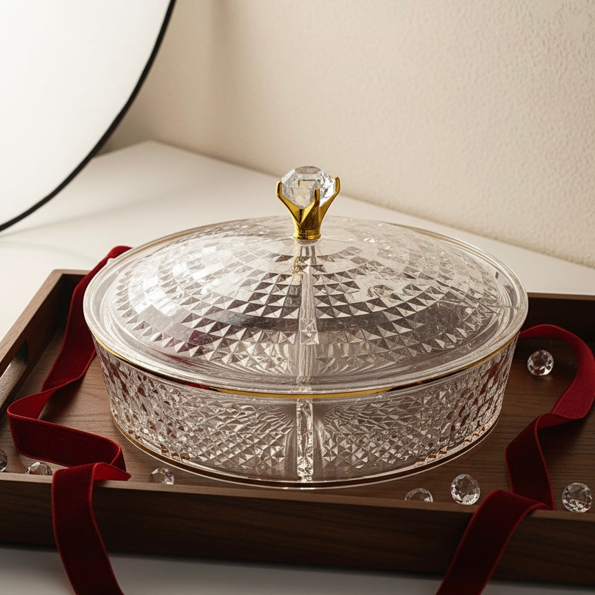 Luxury Round Acrylic Candy Box D/4 with Lid – Elegant Crystal Design G/Line (L)
