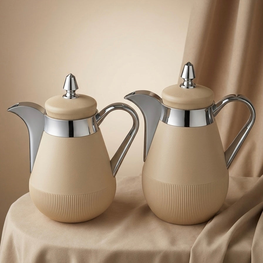 Arabic Dallah Set 0.35L + 0.5L – Beige & Silver | Najib