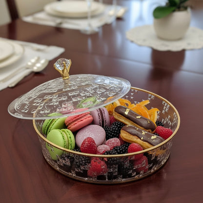 Luxury Round Acrylic Candy Box with Lid – Elegant Crystal Design G/Line (L)