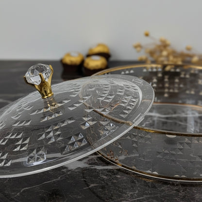 Luxury Round Acrylic Candy Box with Lid – Elegant Crystal Design G/Line (L)