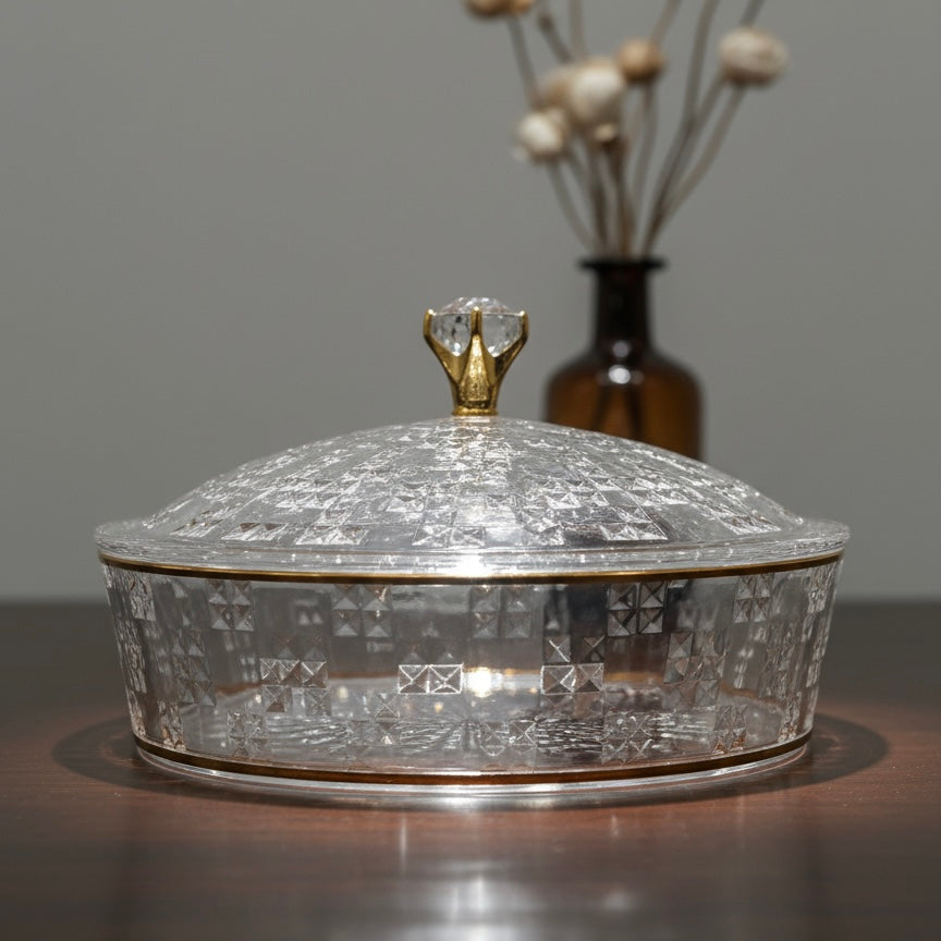 Luxury Round Acrylic Candy Box with Lid – Elegant Crystal Design G/Line (L)