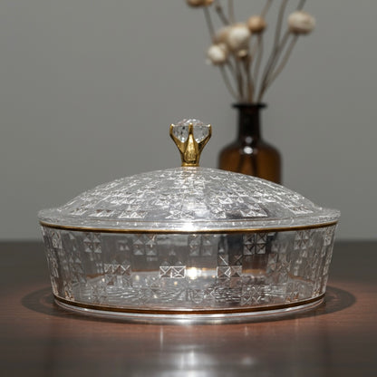 Luxury Round Acrylic Candy Box with Lid – Elegant Crystal Design G/Line (L)