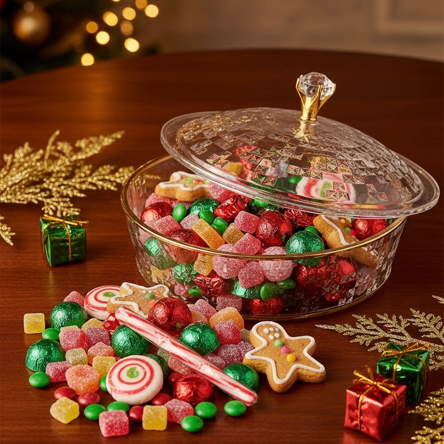 Luxury Round Acrylic Candy Box with Lid – Elegant Crystal Design G/Line (L)