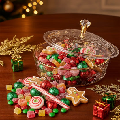 Luxury Round Acrylic Candy Box with Lid – Elegant Crystal Design G/Line (L)