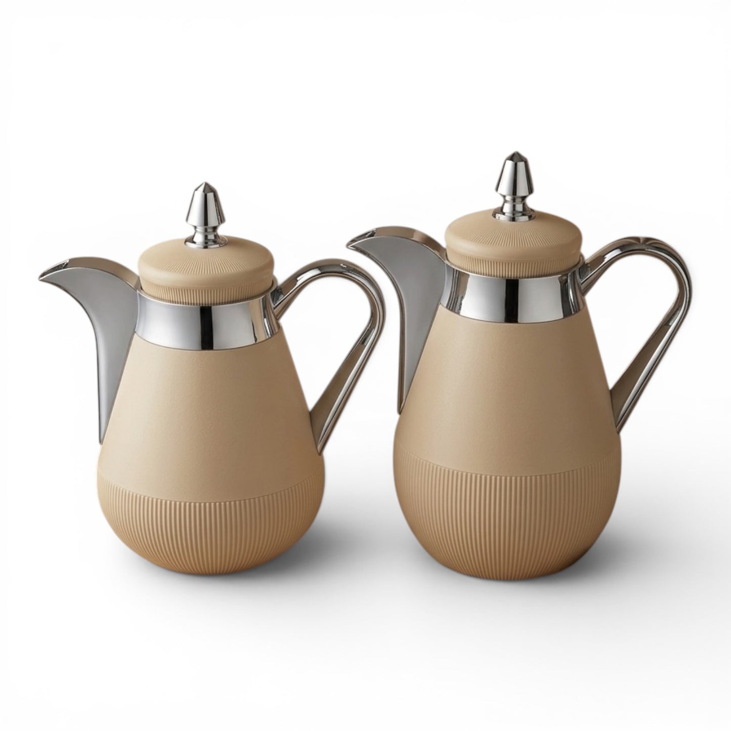 Arabic Dallah Set 0.35L + 0.5L – Beige & Silver | Najib