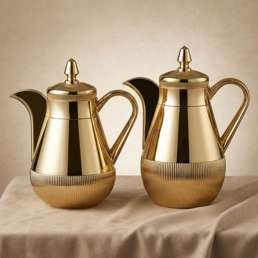 Arabic Dallah Set 0.35L + 0.5L – Gold Finish | Najib