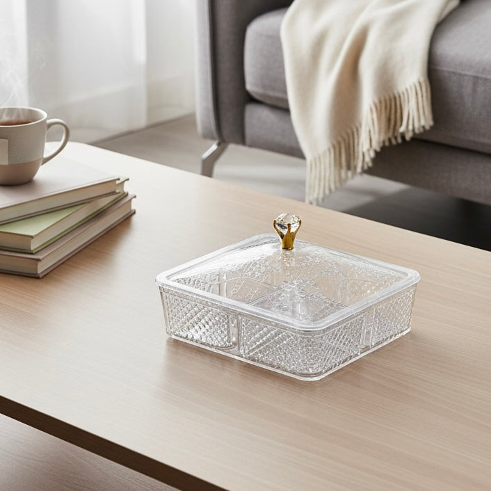 Elegant Acrylic Candy Box D/4 with Lid – Square Design (S)
