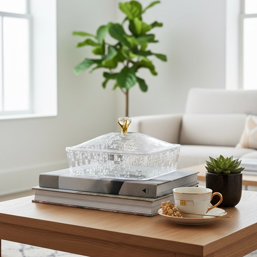 Elegant Acrylic Candy Box with Lid – Square Design (S)