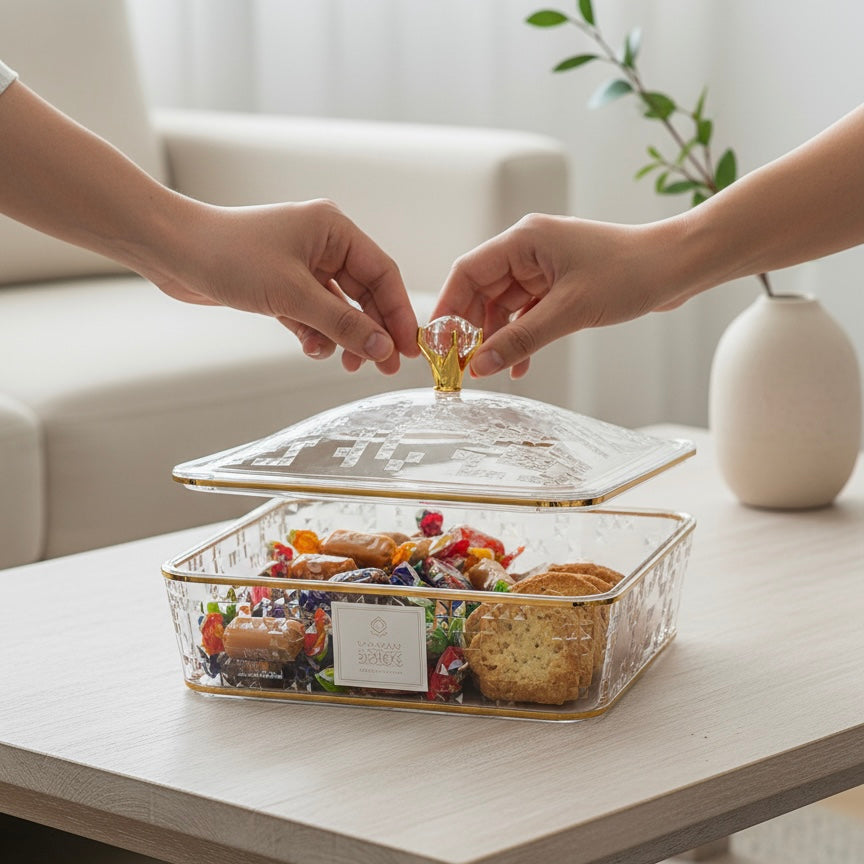 Elegant Acrylic Candy Box with Lid – Square Design G/Line (L)