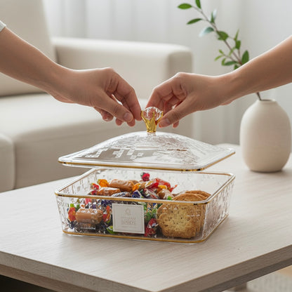 Elegant Acrylic Candy Box with Lid – Square Design G/Line (L)