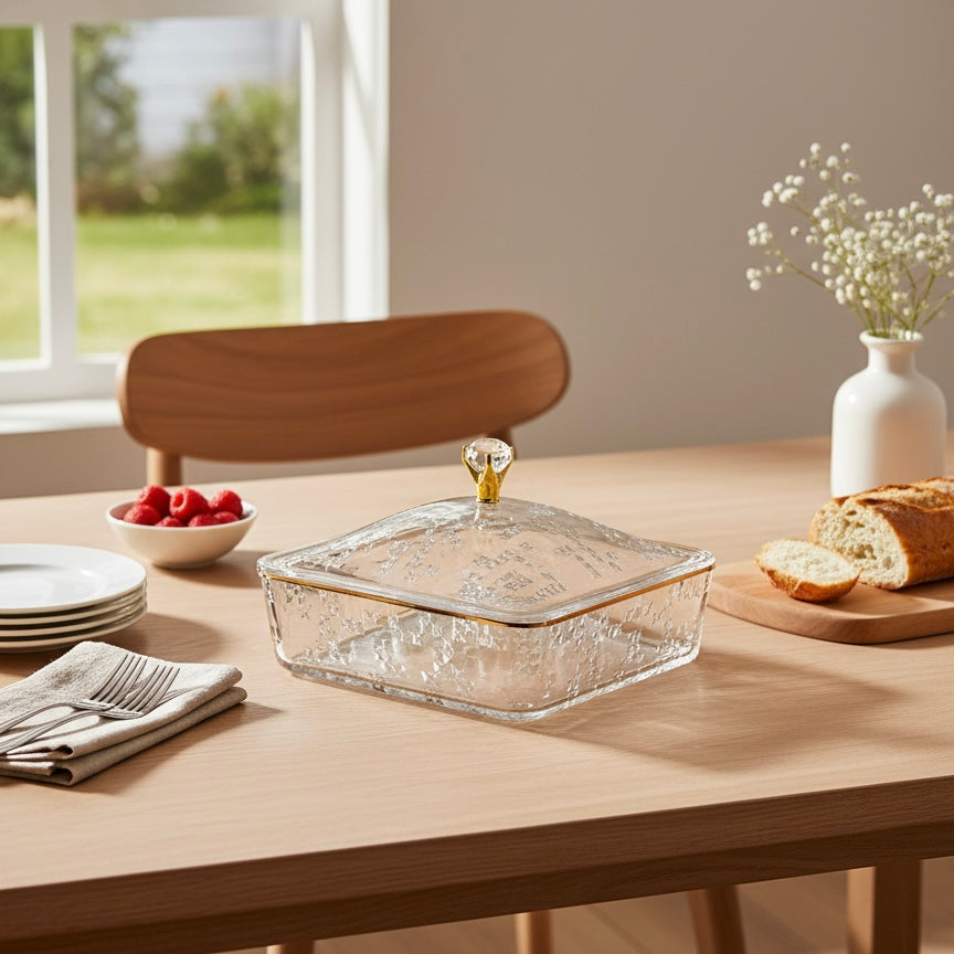 Elegant Acrylic Candy Box with Lid – Square Design G/Line (L)