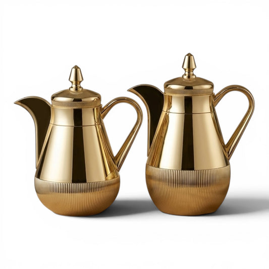 Arabic Dallah Set 0.35L + 0.5L – Gold Finish | Najib - Mawaeen